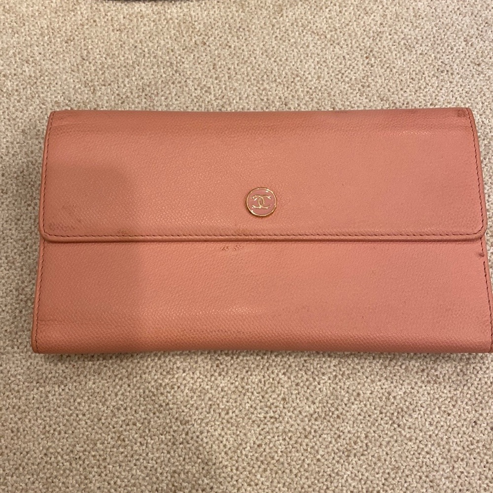 CHANEL wallet, stains on front but inside and back are great condition.